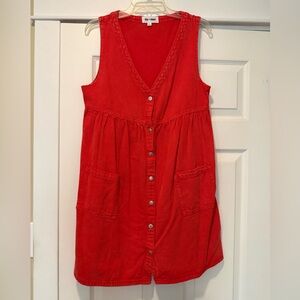 day + mood Red Button-Front Mini Dress